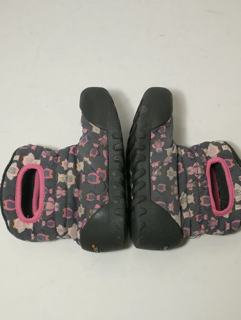 Bogs Winter Snow Boots, Owls, Pink / Gray, Size 13, Rated -4 F, Adjustable Cord